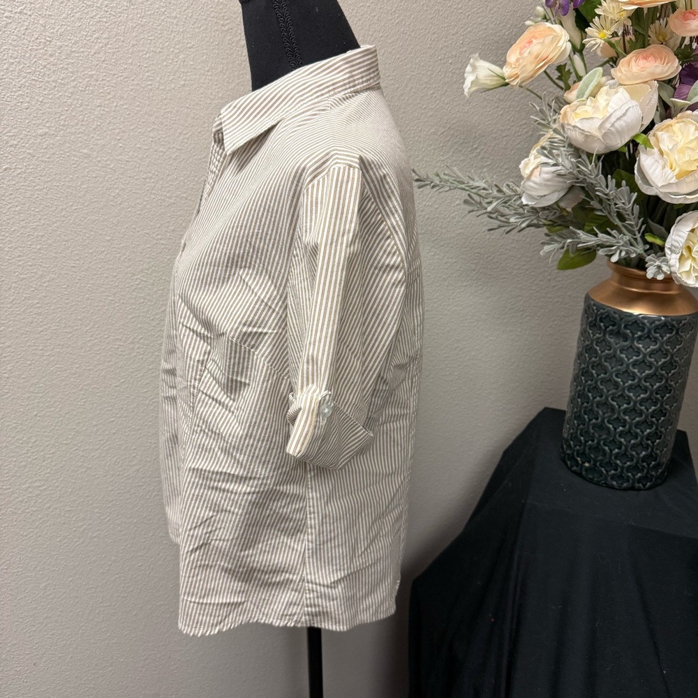 George Tan White Striped Button Down Shirt Short Sleeve Work Casual L - Picture 2 of 7